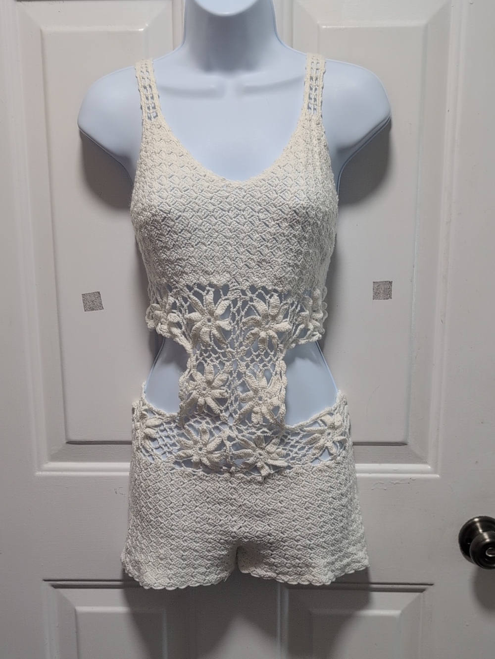 Cream Crochet Floral Romper